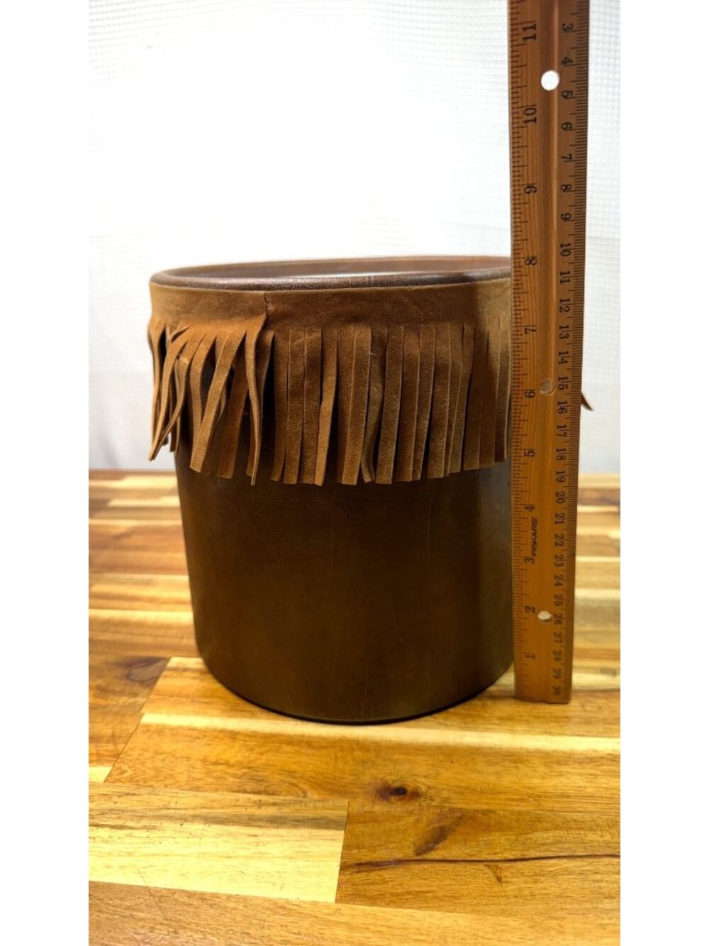 RARE!!  Vintage Western-Style Faux Leather Ice Bucket with Suede Fringe - Picture 13 of 14
